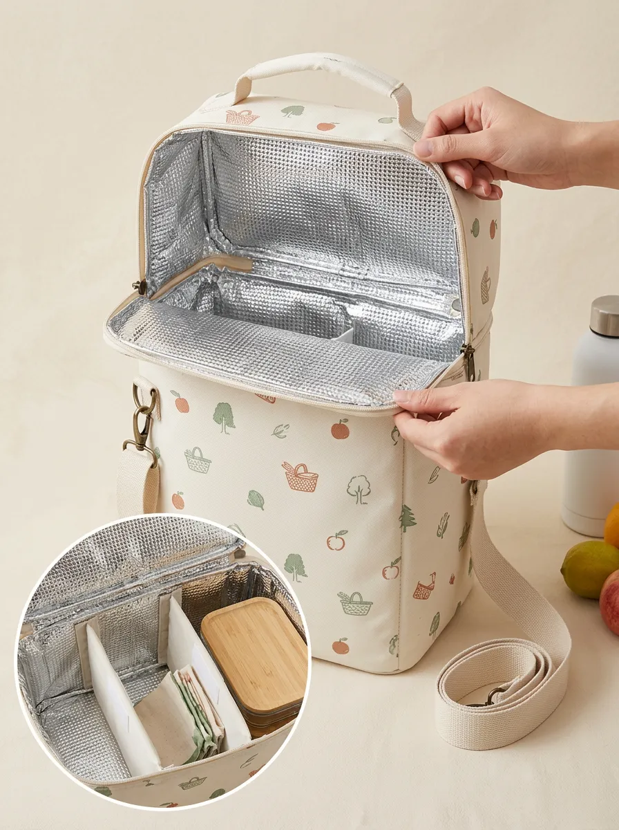 Picnic Lover Fruit Basket Pattern Printed Insulated Bag