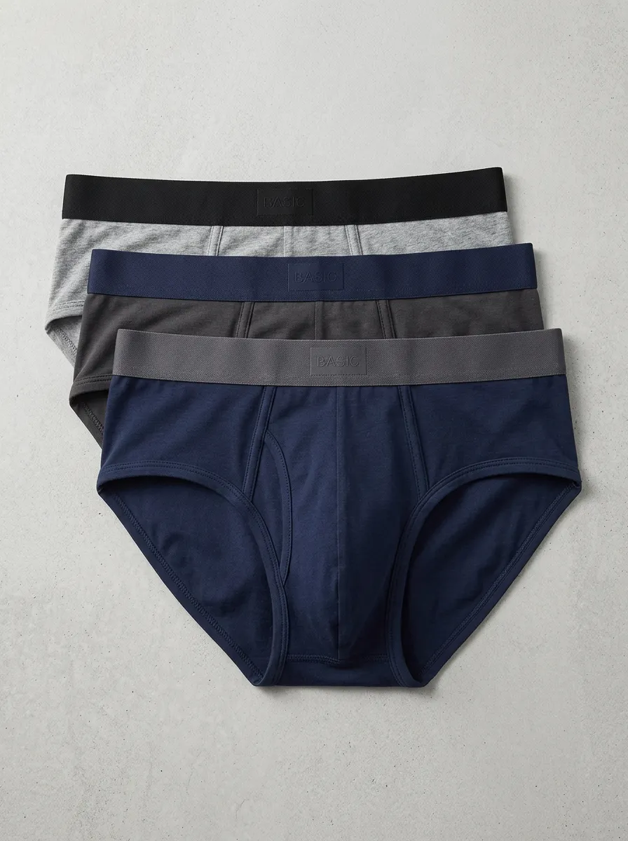 Men's Basic Solid Color Cotton Stretch Briefs Underwear Set Underwear