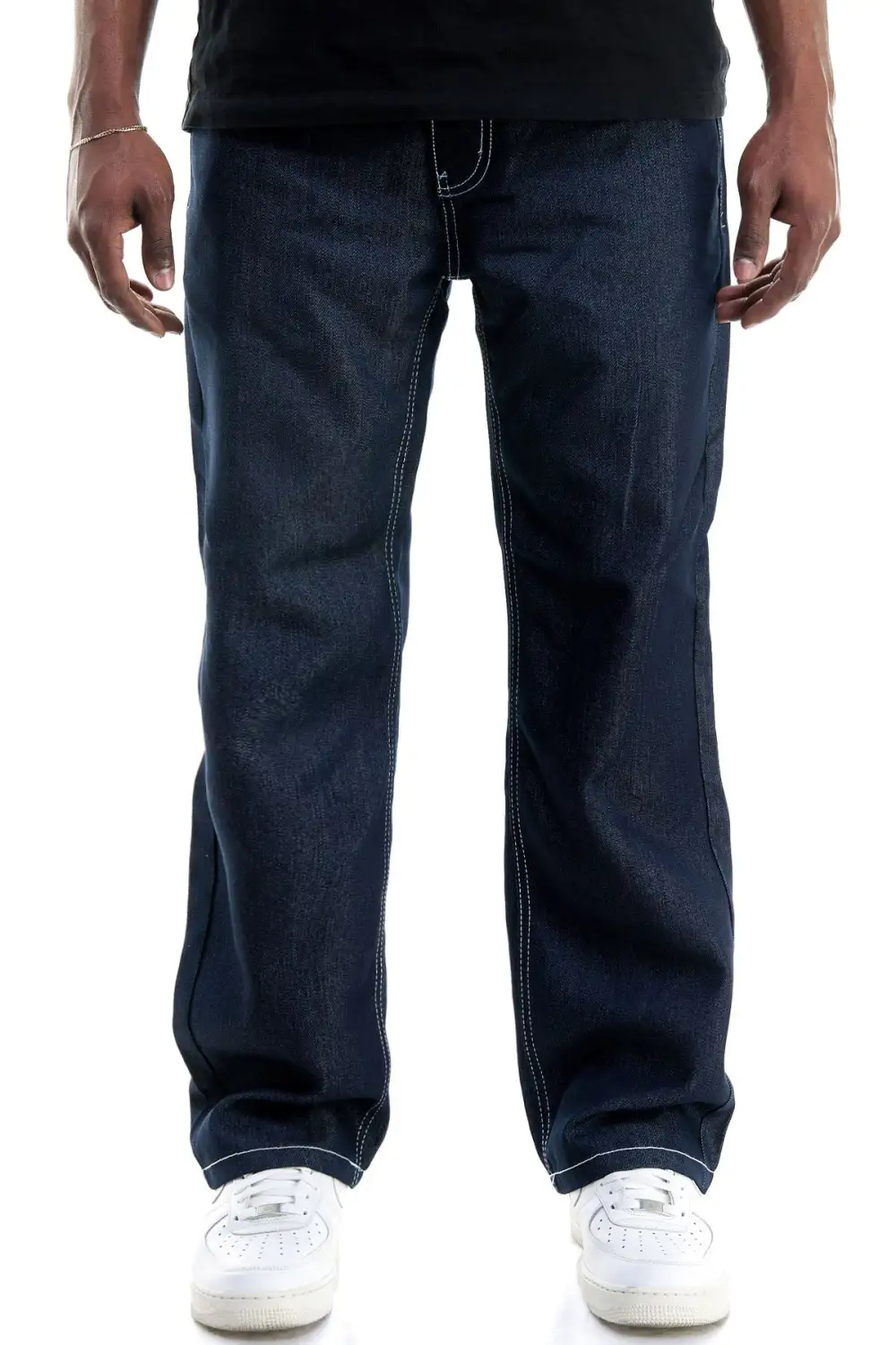 Men's Streetwear Raw Hem Stretch Relaxed Jeans