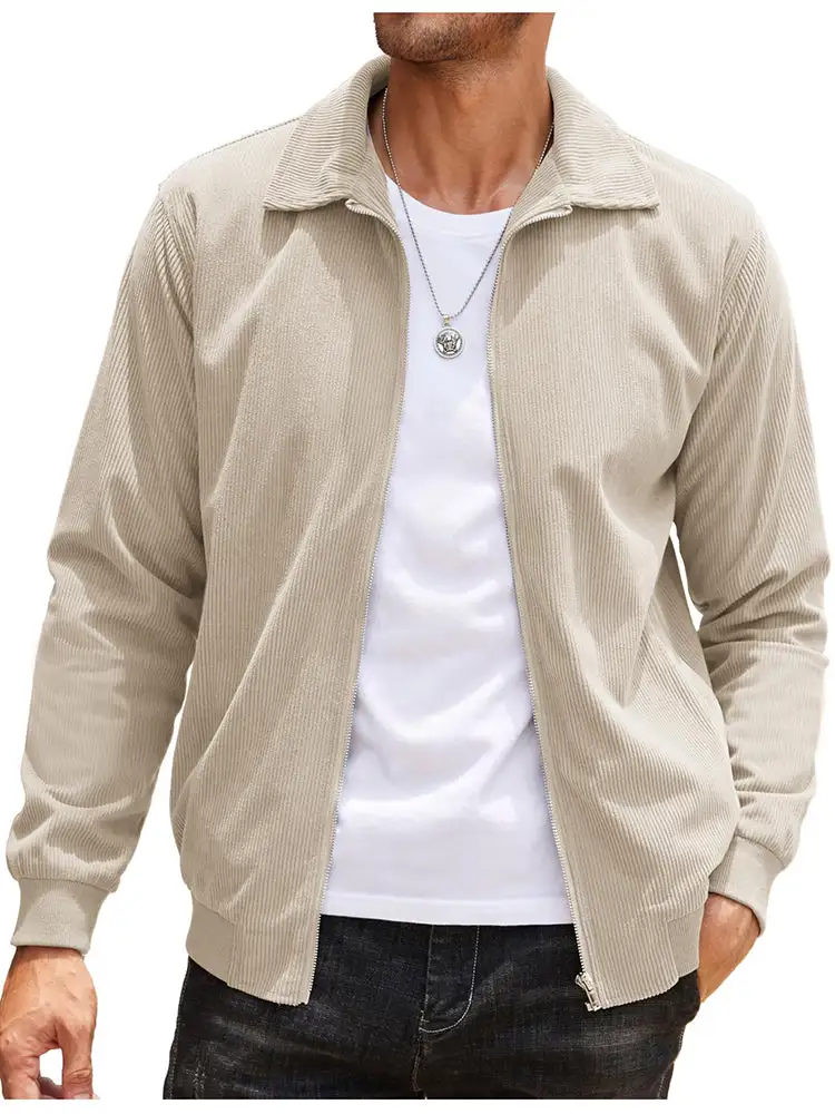 Casual Zip Up Corduroy Bomber Jacket