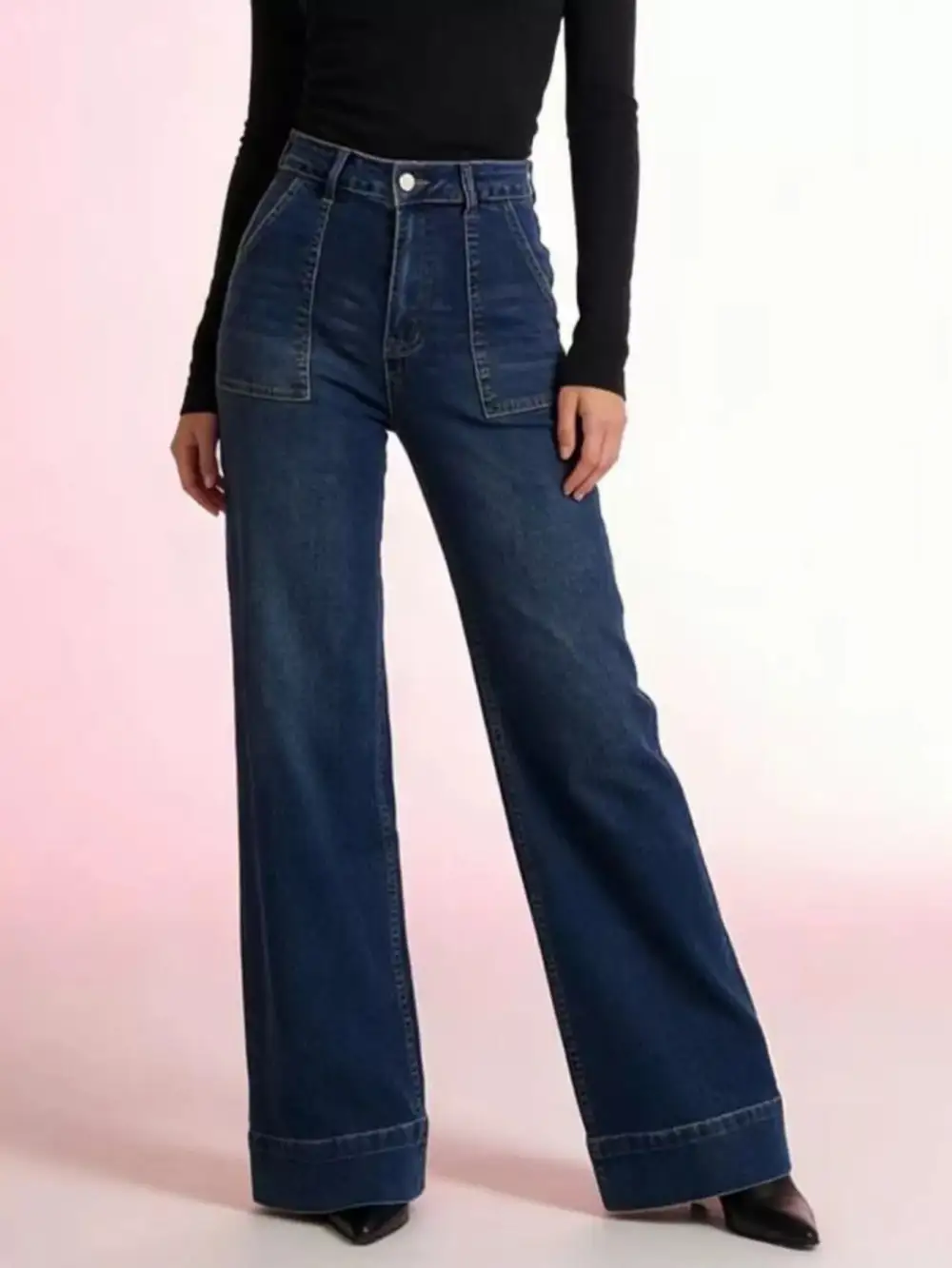 Pocketed High Waist Flare Leg Denim Jeans