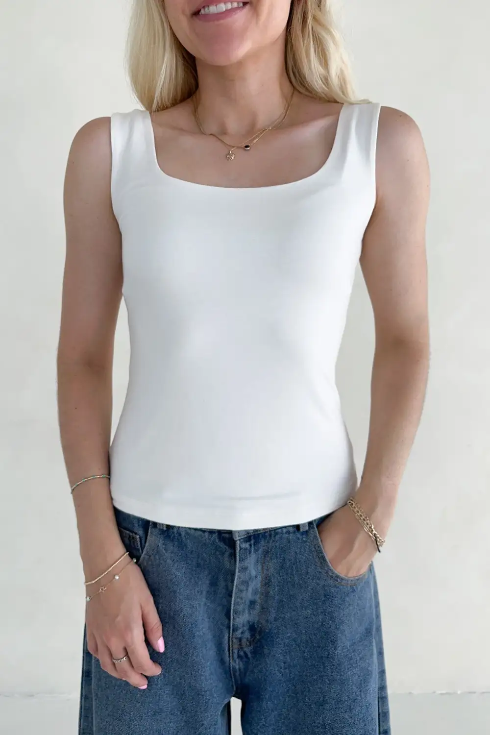 Neat Finish Soft Square Neck Tank Top