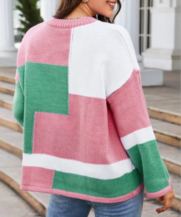 Color Block Drop Shoulder Bell Sleeve Sweater