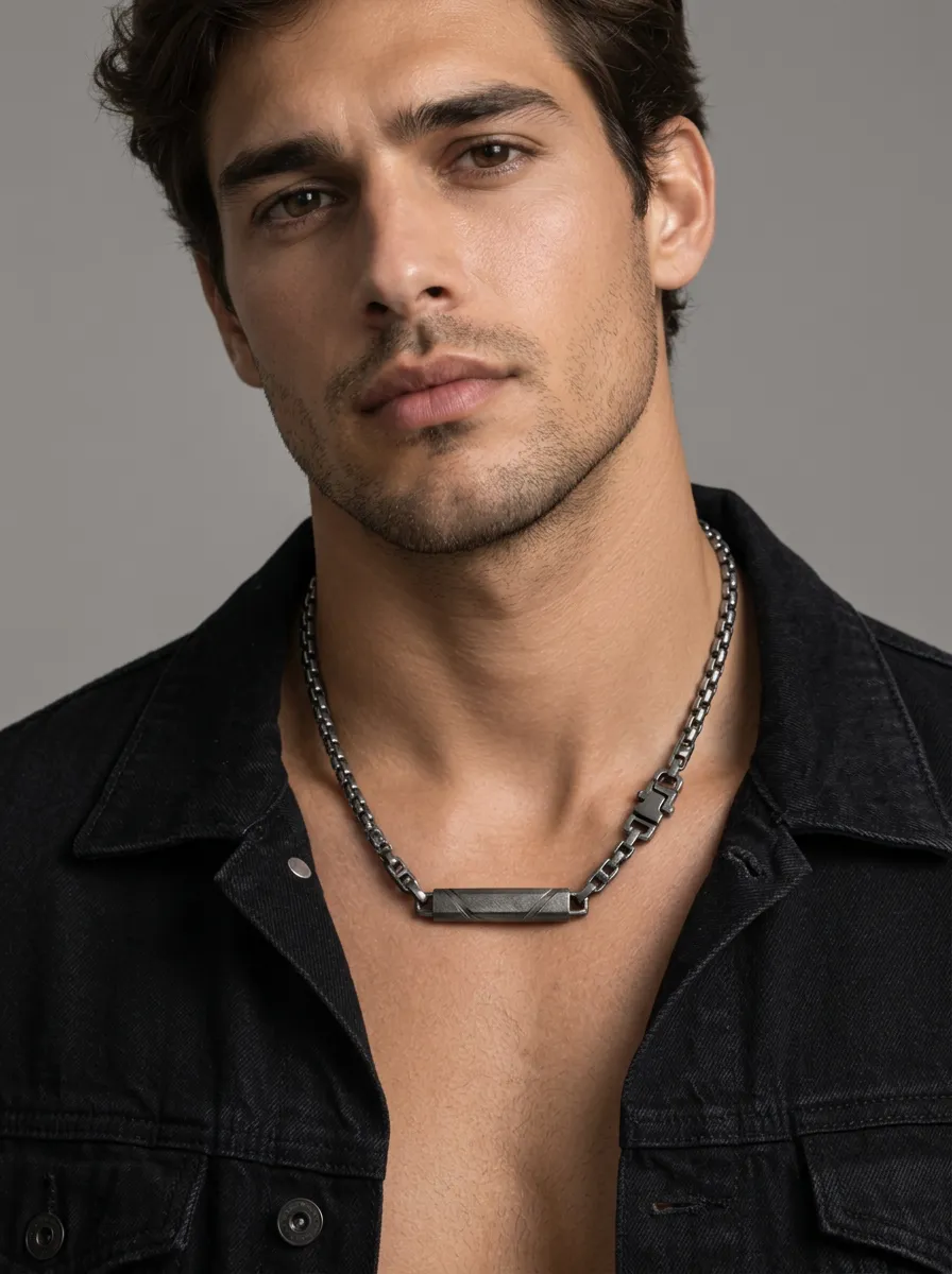 Men's Industrial Box Chain Bar Necklace