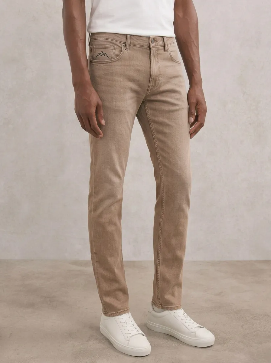 Men's Classic Comfort Mountain Graphic Embroidered Stretch Denim Jeans