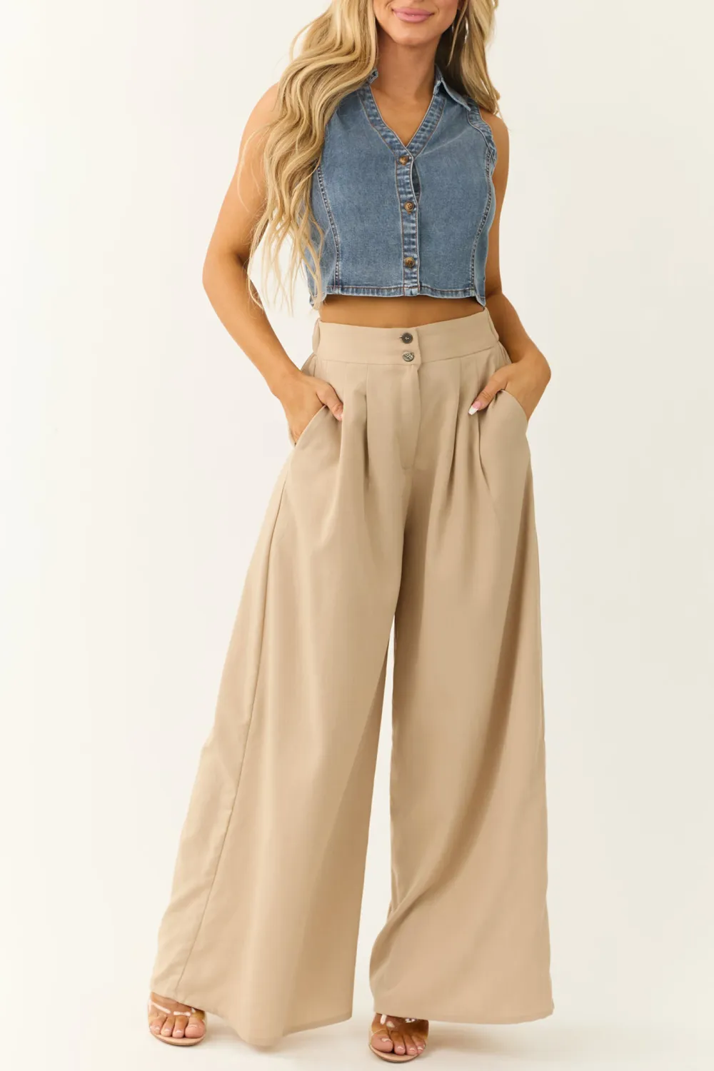 Medium Wash Denim Button Down Collared Vest