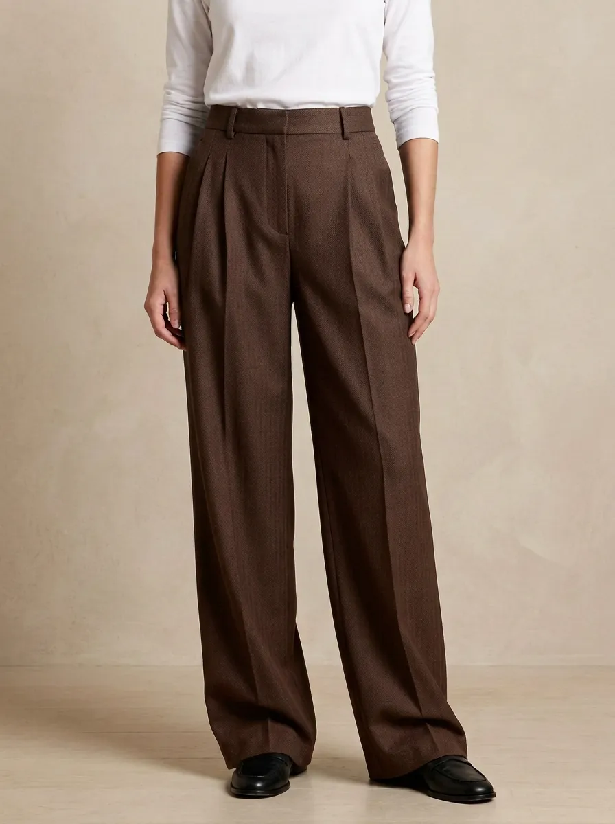 Textured Wide-Leg Pleated Women's Wide-Leg Pants