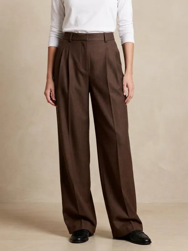 Textured Wide-Leg Pleated Women's Wide-Leg Pants