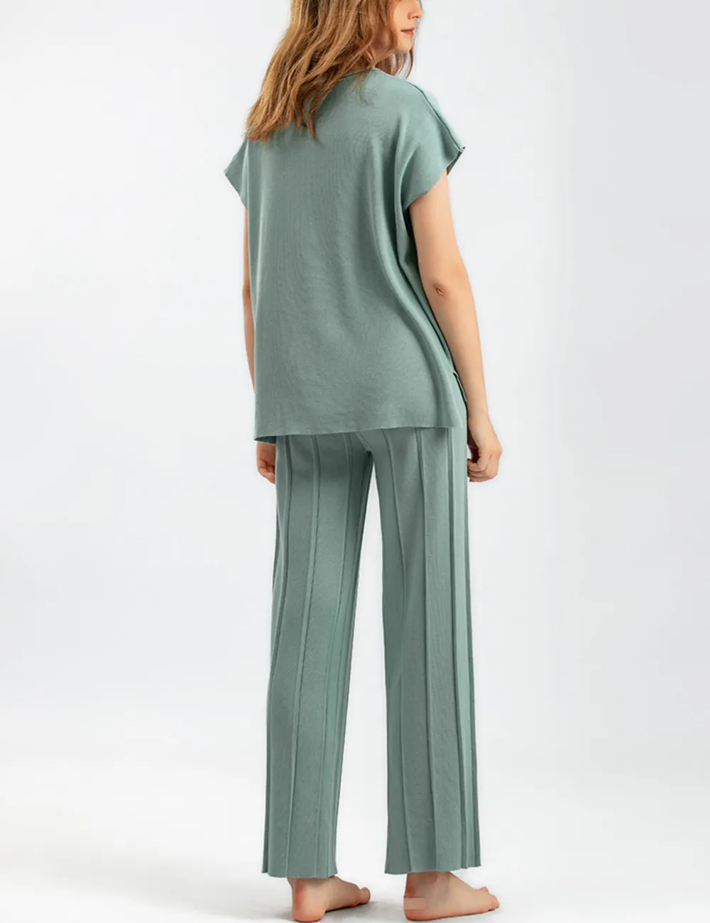 Women'S Sweater Set 2 Piece Lounge Set Knit Pullover Tops Vest High Waisted Pants