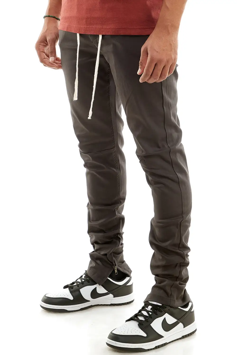 Men's Relaxed Skinny Raw Hem Zip Detail Pants
