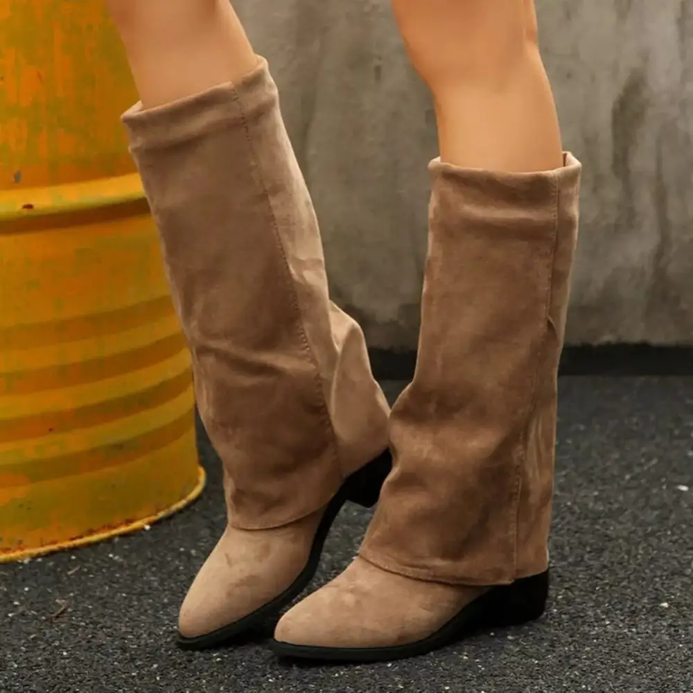 Point Toe Block Heels Boots