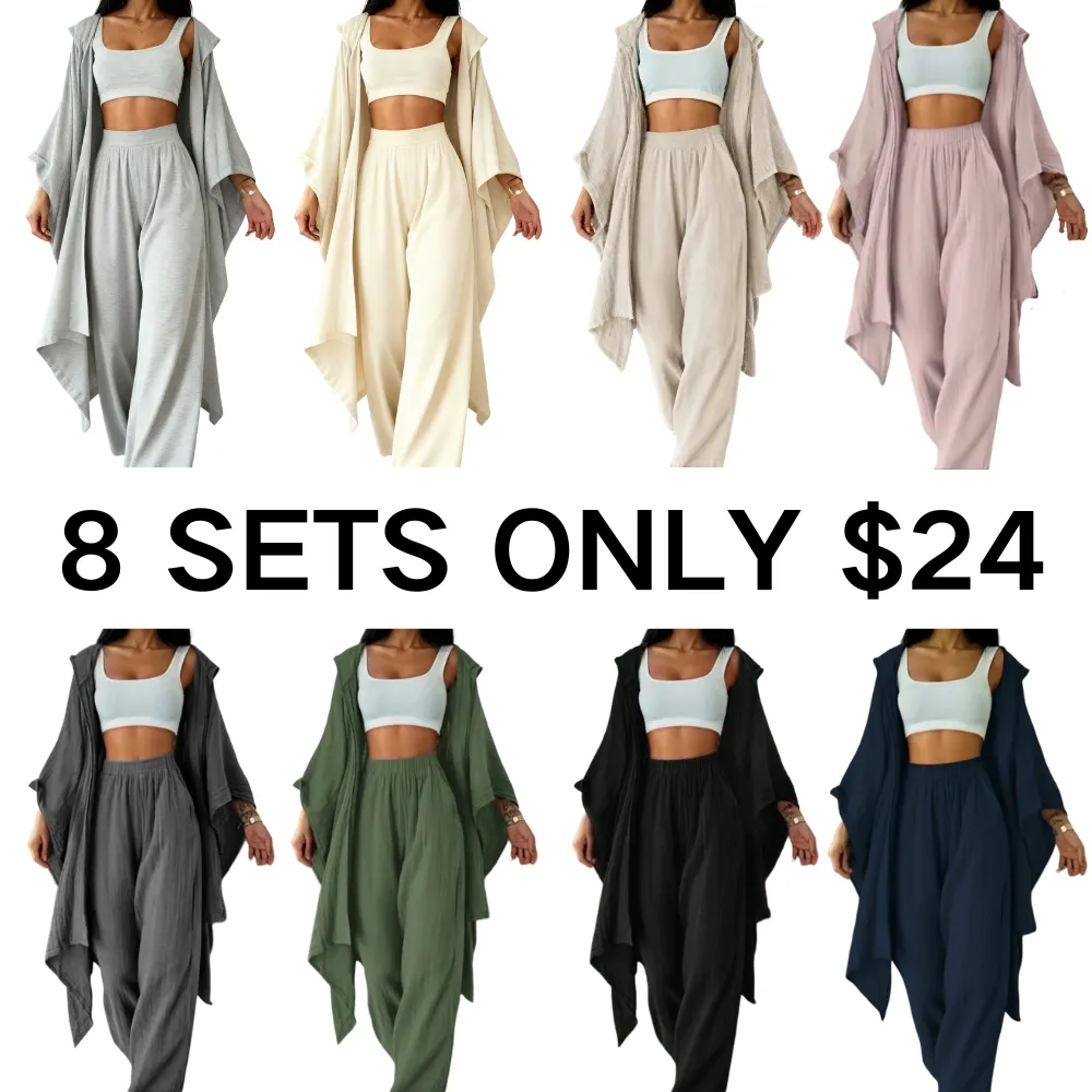 Women's Two-Piece Casual Set, Wide-Leg Pants & Loose-Fit Cardigan Jacket