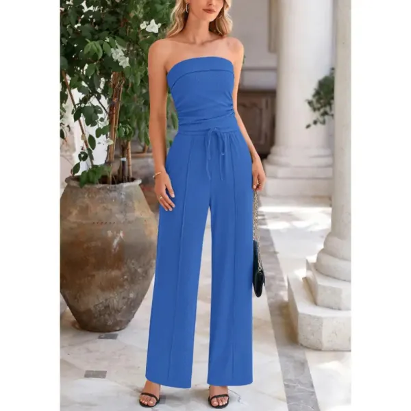 Women's Summer Outfits 2 Piece Sets Casual Ribbed Knit Crop Top & Wide Leg Pants