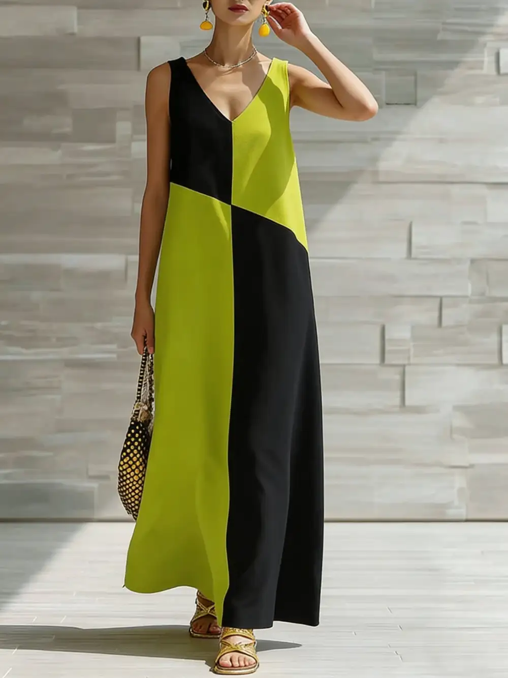 Patchwork Sleeveless Maxi Dress