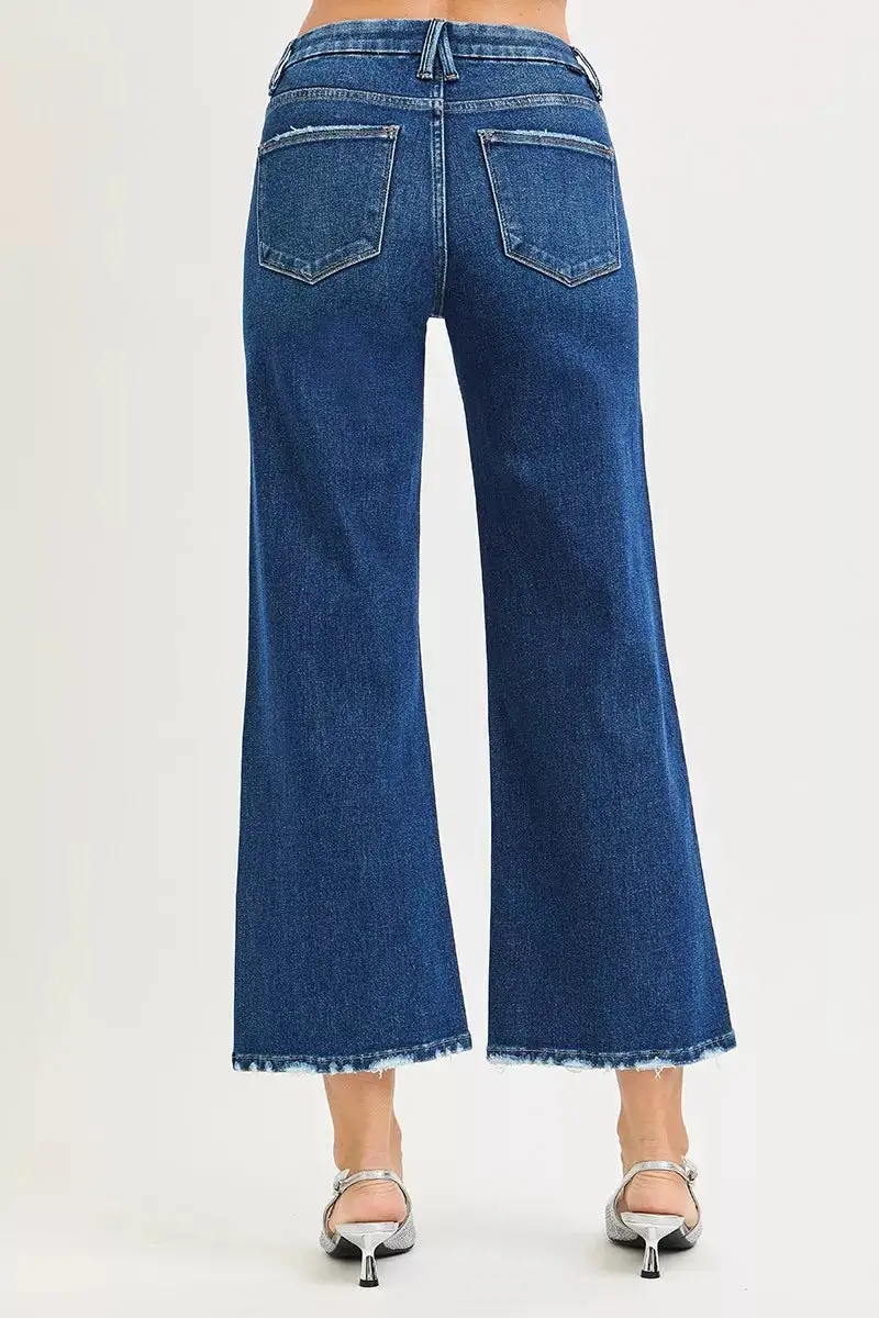Modern High Rise Raw Hem Wide Leg Jeans