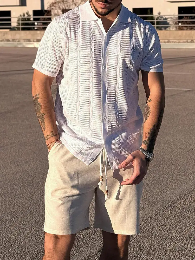 Men's Casual Drawstring Linen Blend Shorts