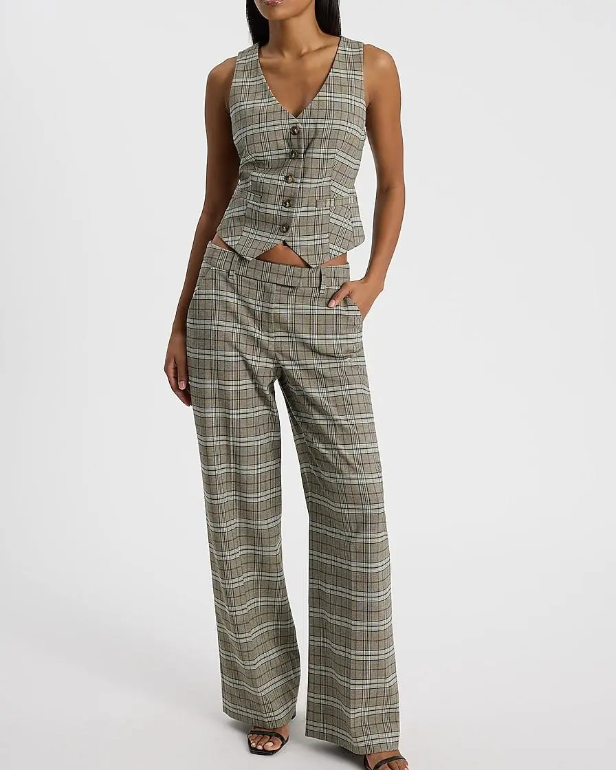 Plaid Blazer Vest + Plaid Relaxed Trouser Pant