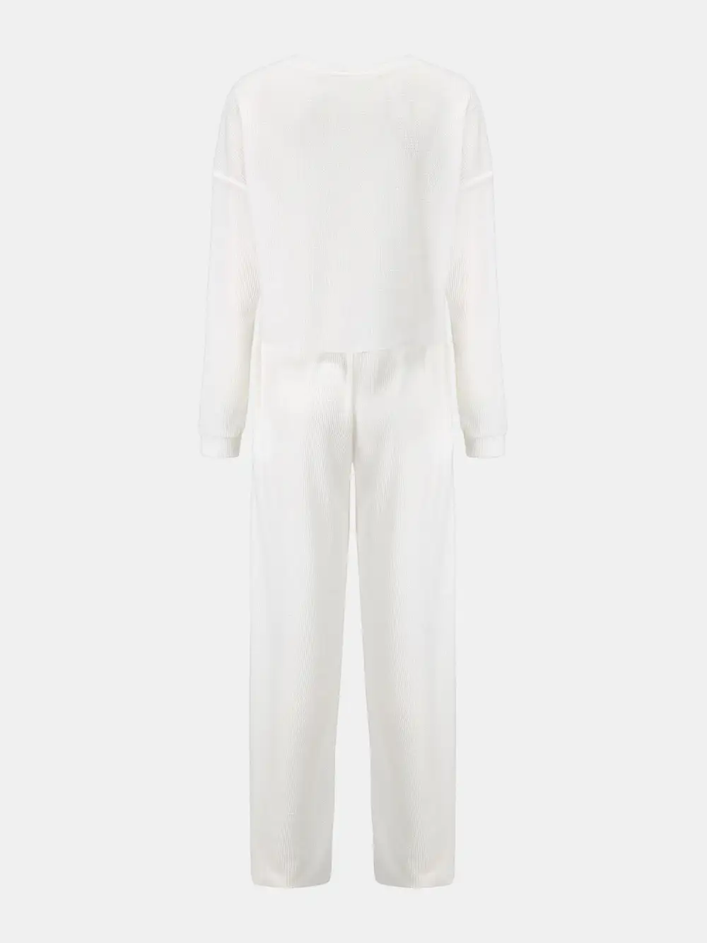 Waffle Knit Round Neck Top And Pants Set