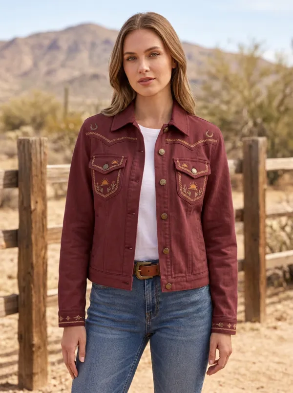 Women's Western Horseshoe Horse Desert Sun Embroidered Jacket