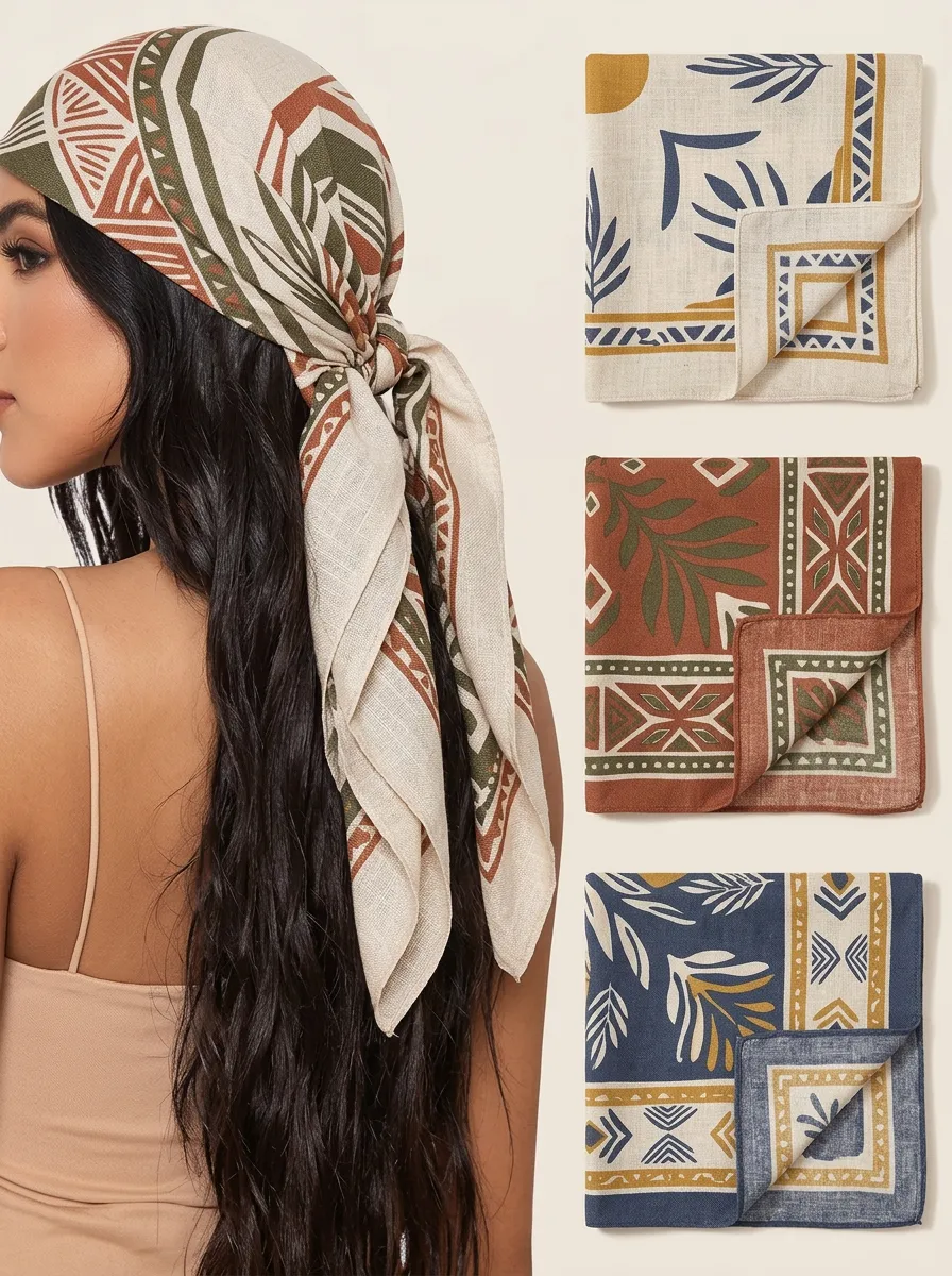 Geometric Three-Piece Bandana Headscarf Set