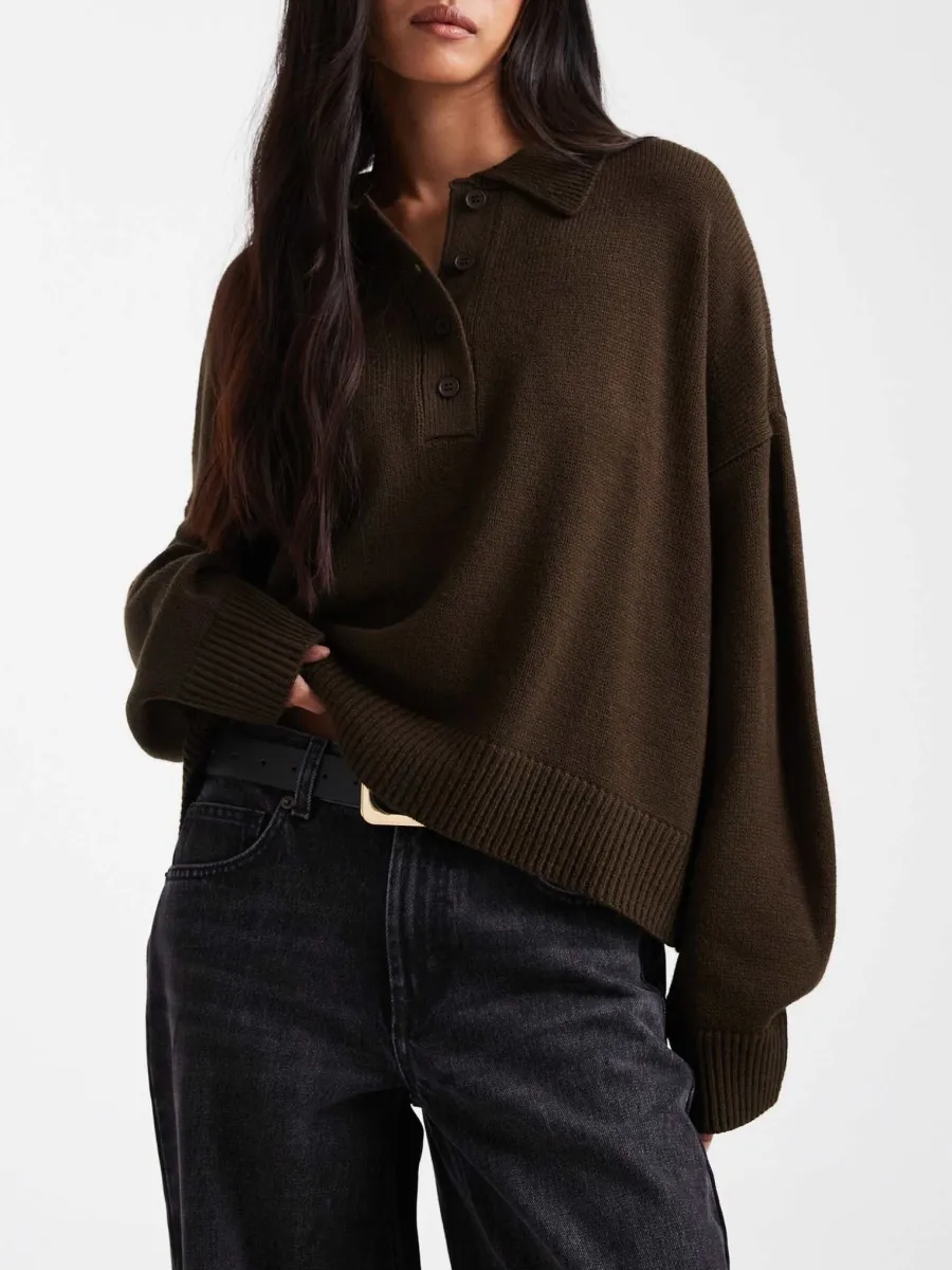 Collared Button-Knit Sweater