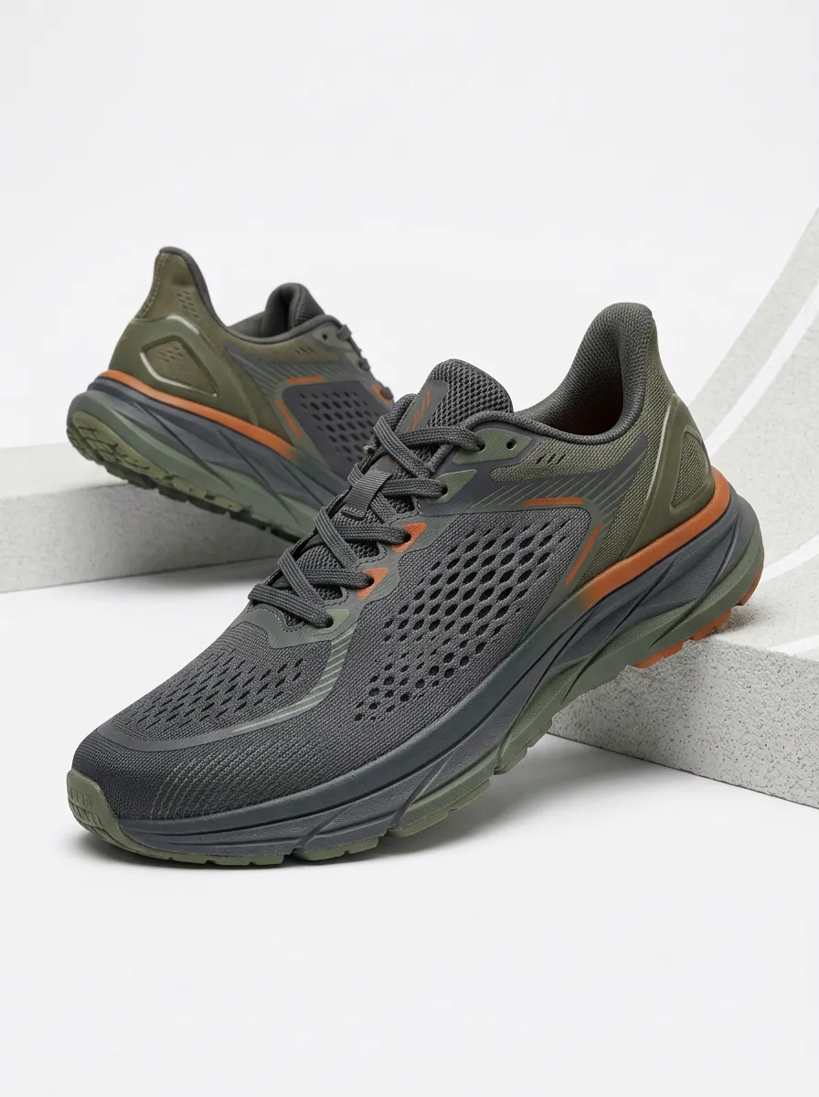 Men's Olive Green Mesh Breathable Running Printed Shoes