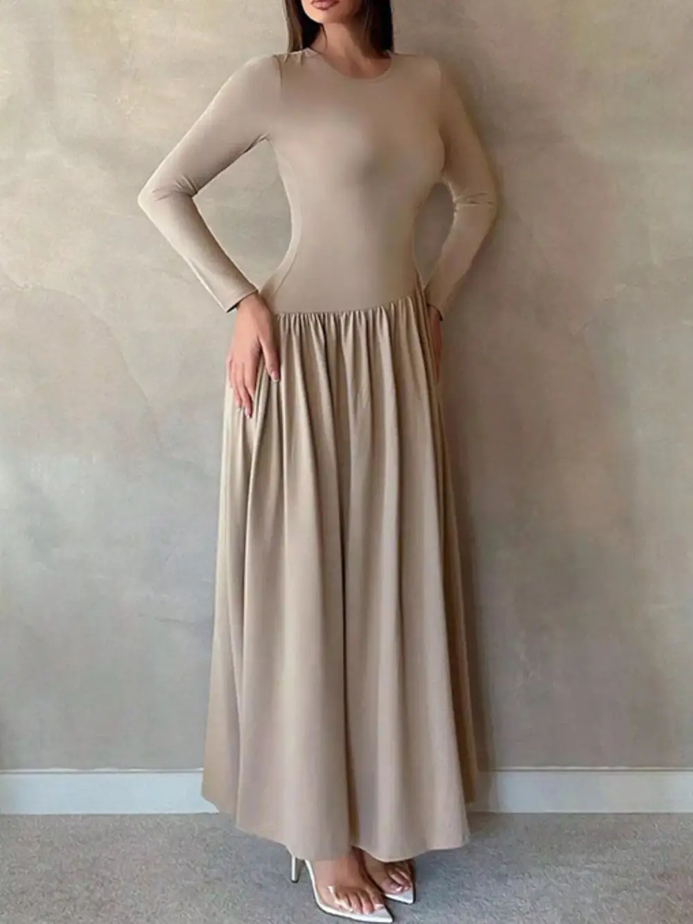 Soft Touch Ruched Long Sleeve Maxi Dress