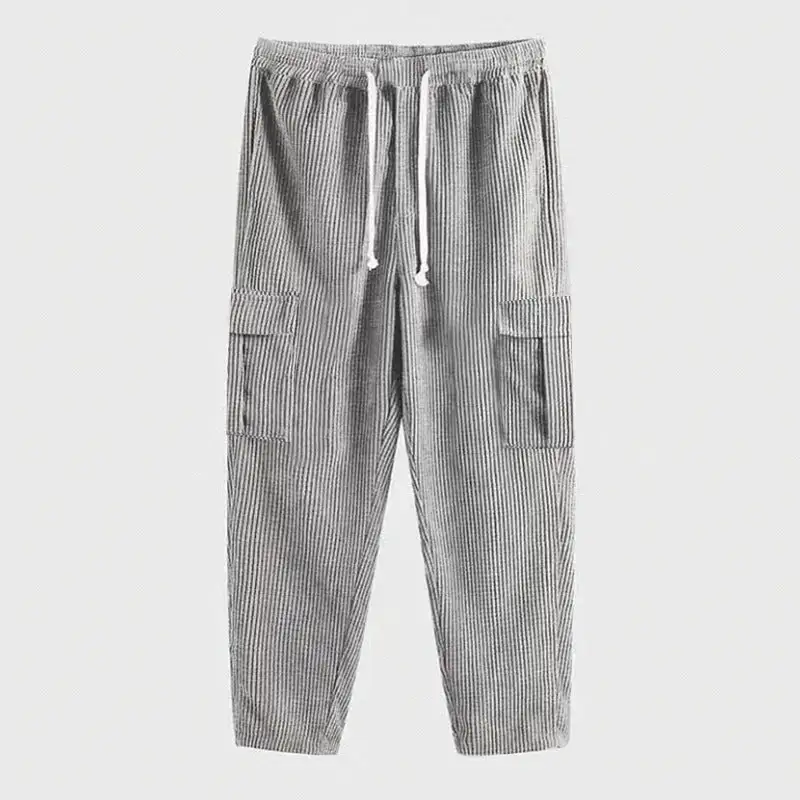 Men's Corduroy Jogger-style Pants Waistband Cargo Pockets Leg Cargo Pants