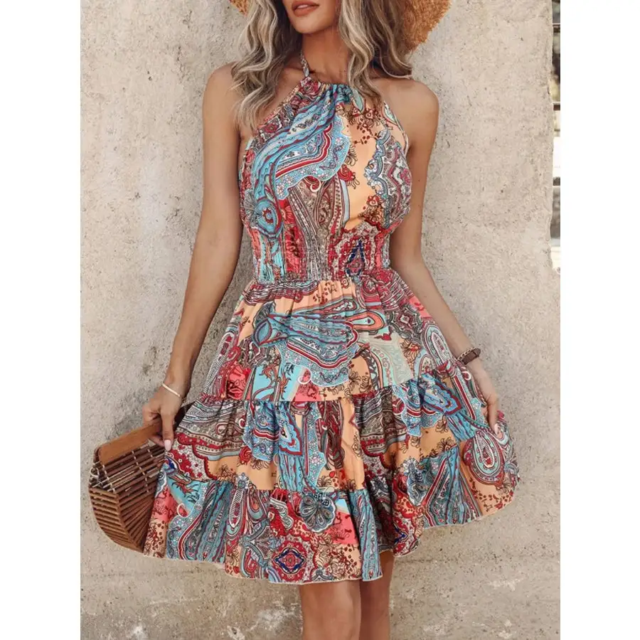 Paisley Print Halter Neck Mini Dress
