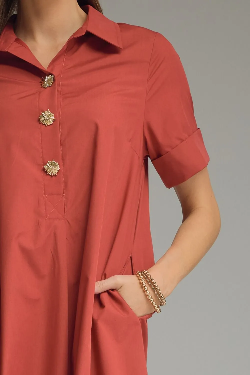 Button Accent Midi Dress