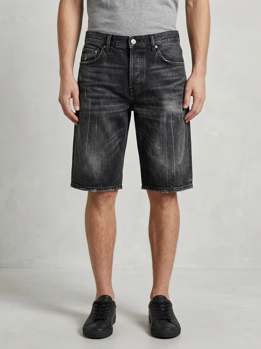 Men's Wave Distressed Street Inspired Distressed Denim Shorts