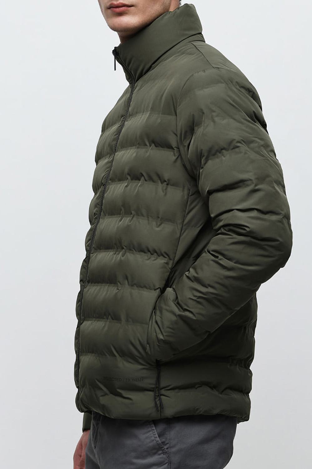 Green High Neck Quilted Jacket