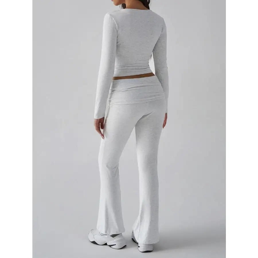 Square Neck Long Sleeve Top and Pants Set