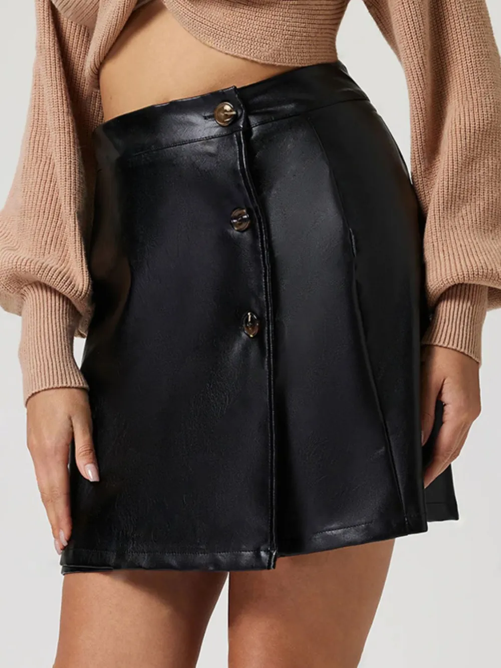 Easygoing Button Front Buttoned Detail Skirt