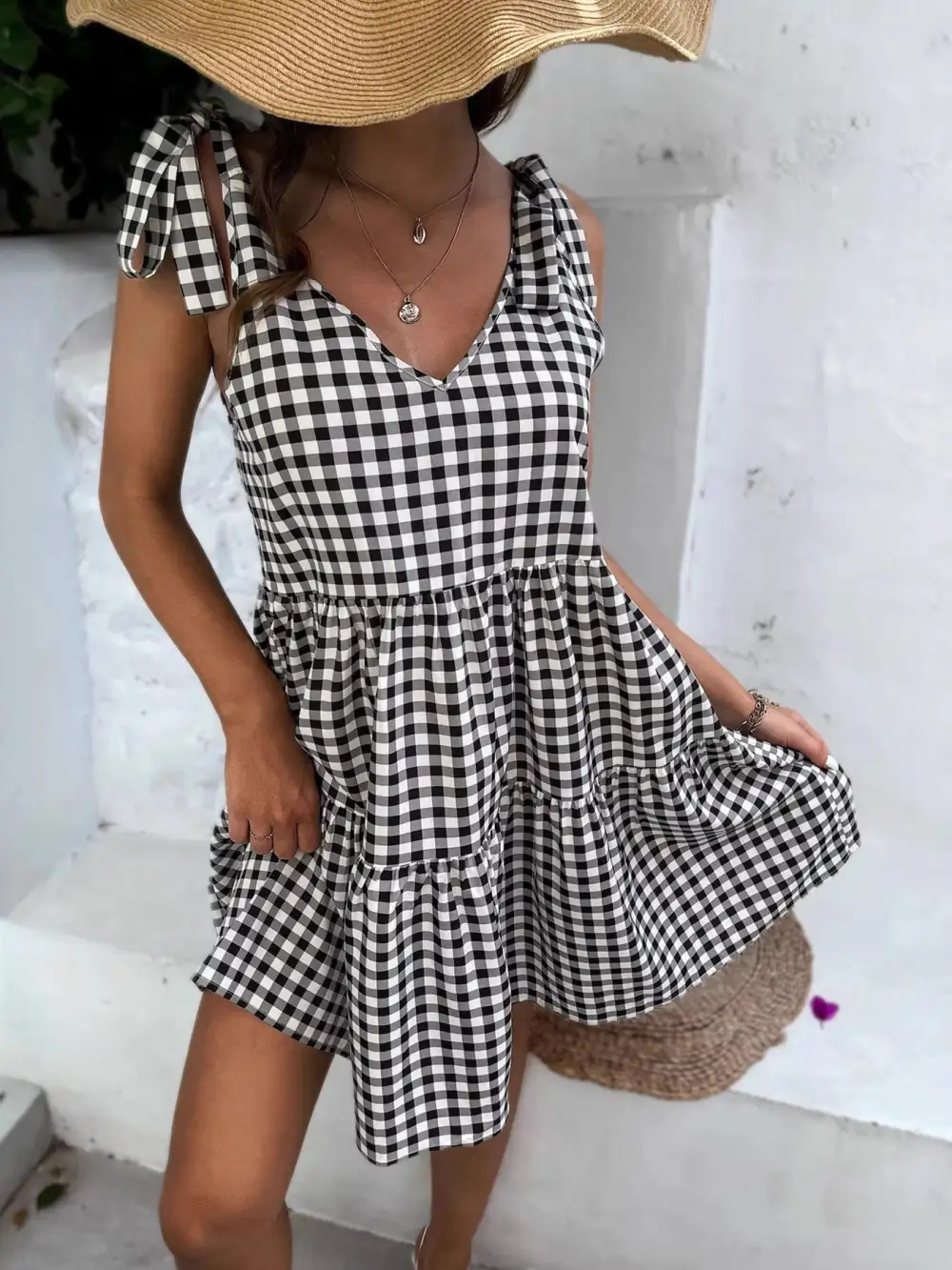 Plaid Tiered Mini Dress