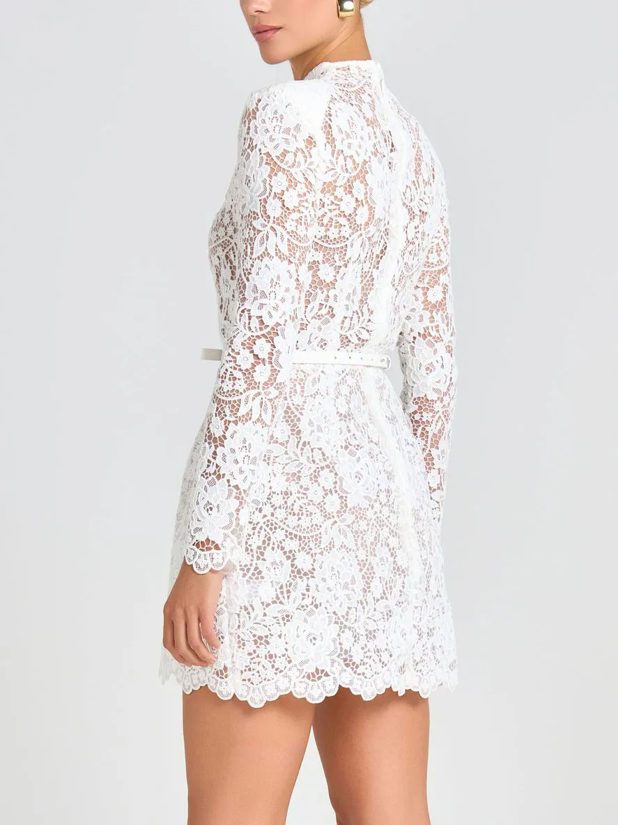 Elegant Floral Lace Long Sleeve Cutout Midi Dress