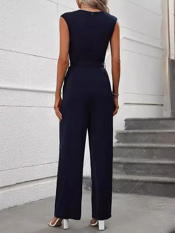 Losse Mouwloze Effen Kleur Split Joint Gebonden Taille