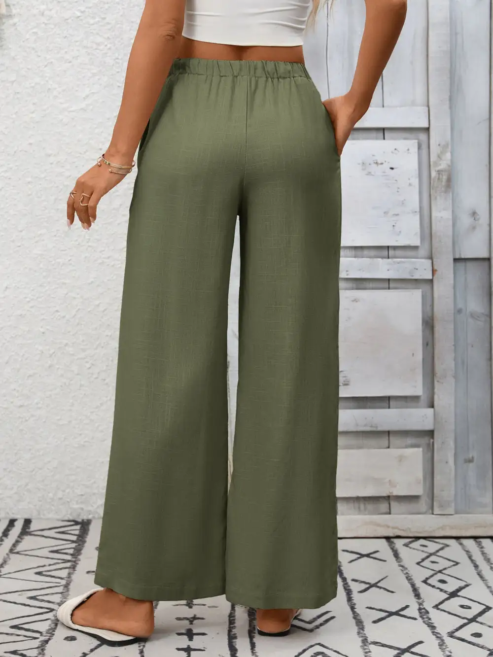Wide Leg High Waist Drawstring Pocketed Pants