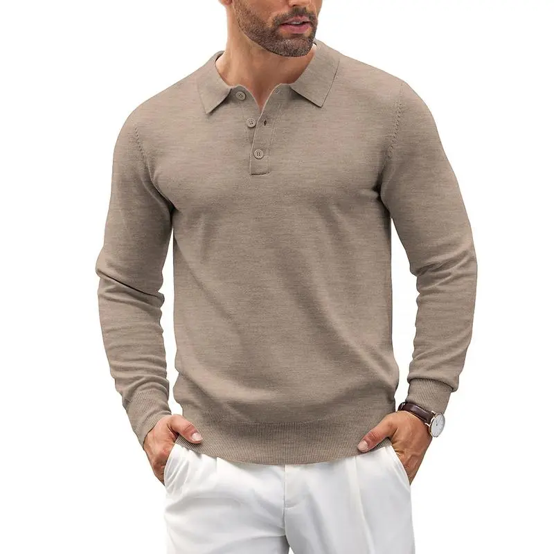 🧵 Men’s Soft Knit Long Sleeve Polo Shirt – Classic Style, Modern Comfort