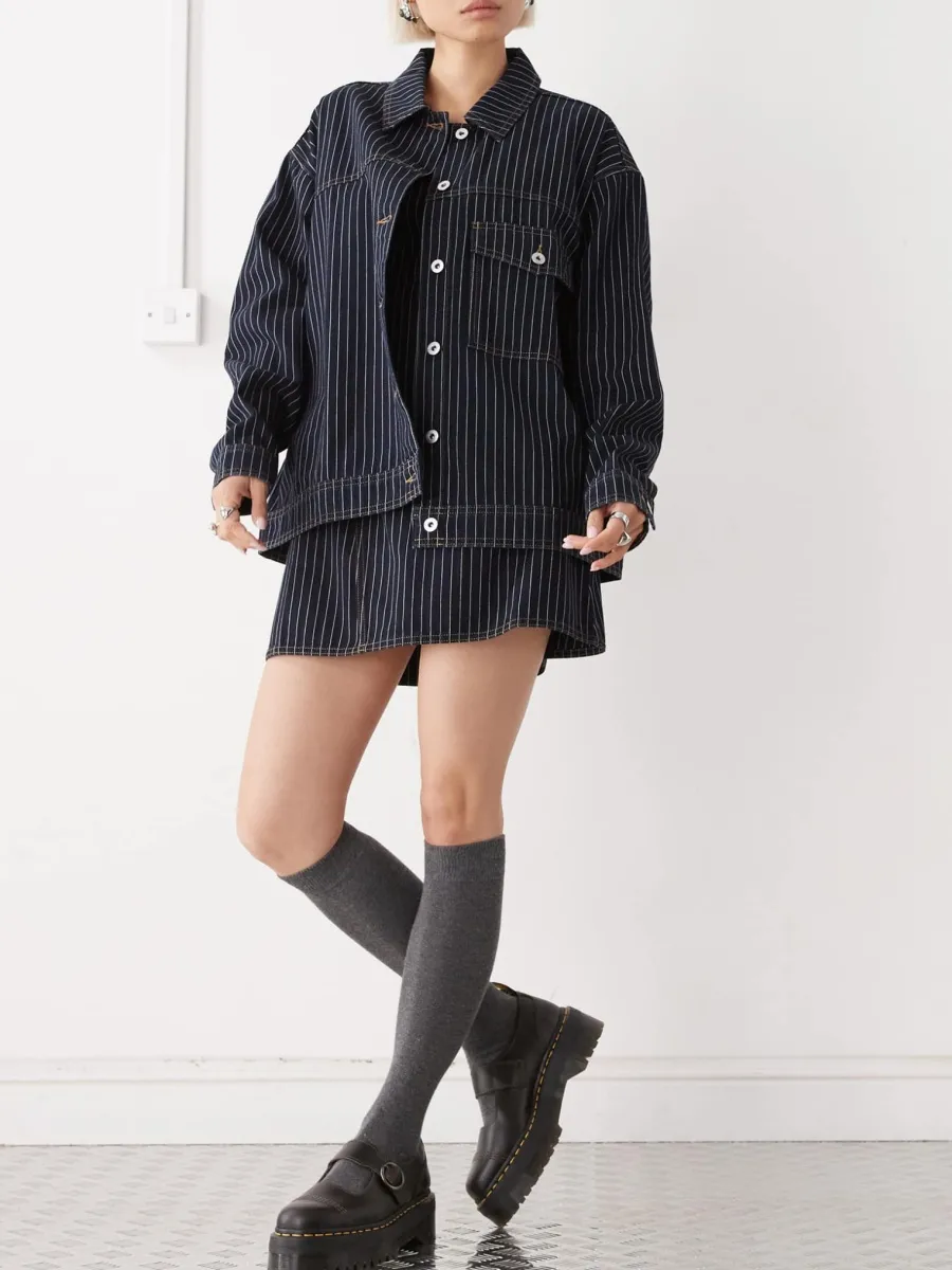 Denim Pinstripe Overshirt Jacket