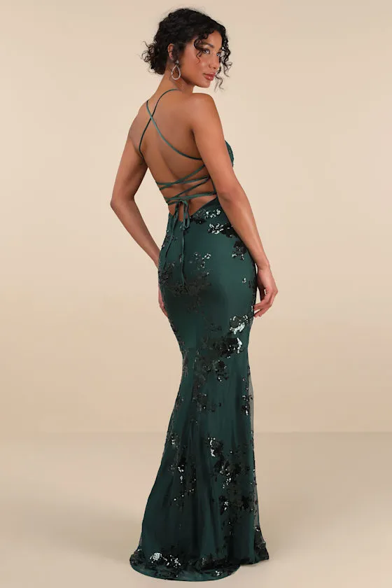 Valhalla Navy Blue Sequin Lace-Up Maxi Dress