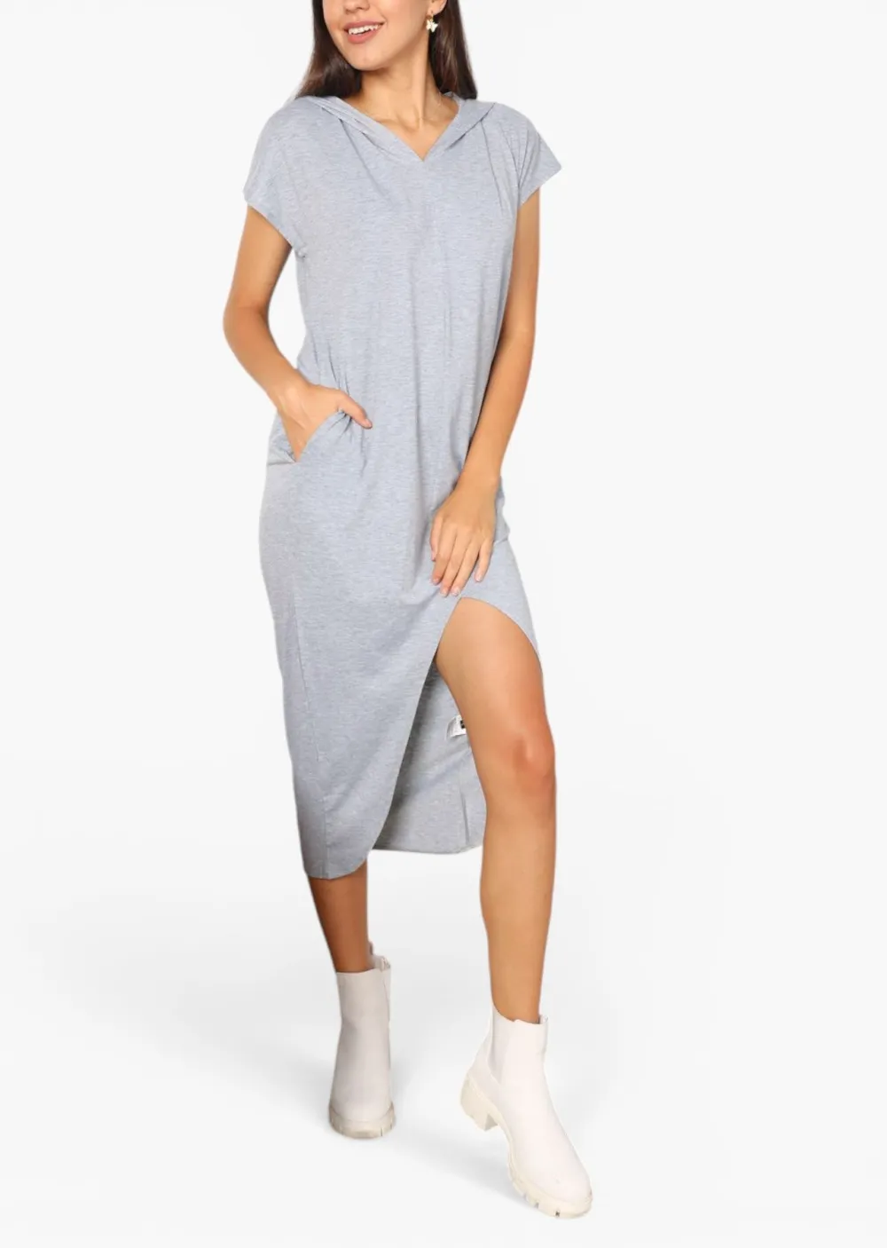 Hooded Midi T-Shirt Dress