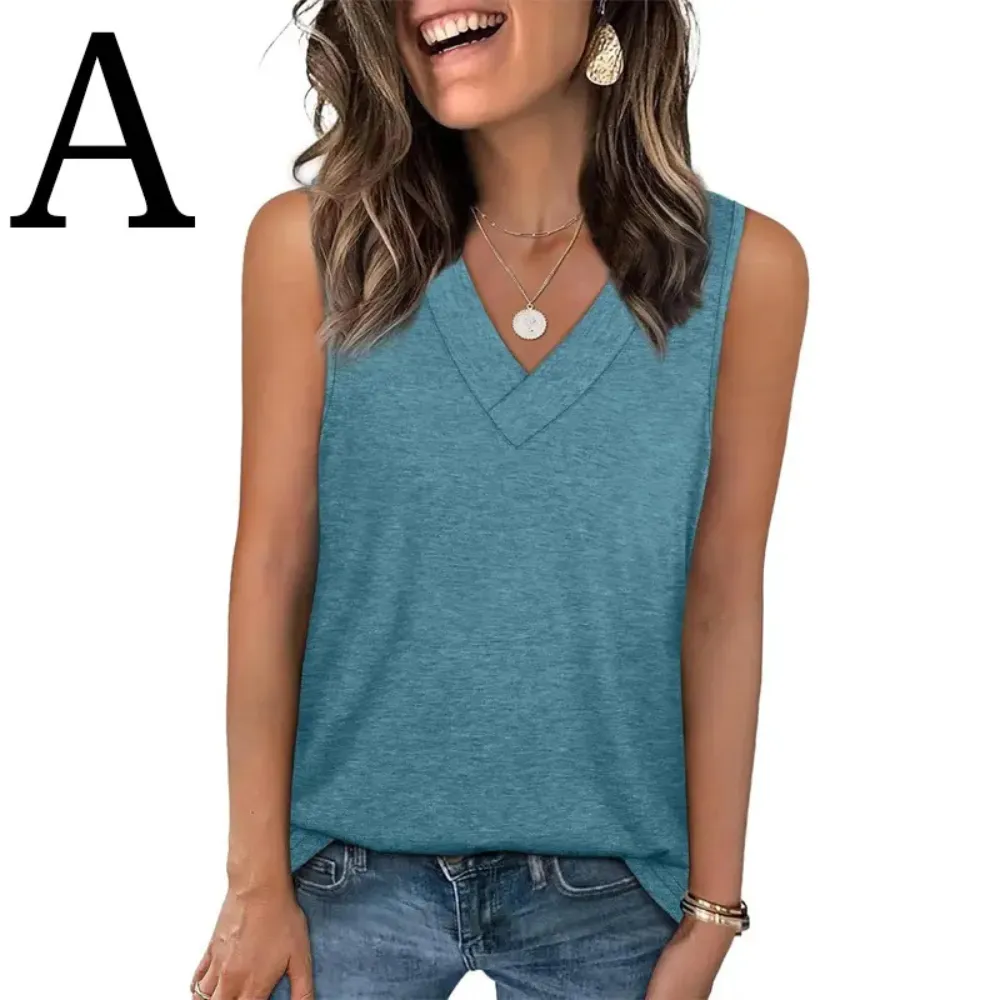 Women's 2026 V Neck Tank Tops Summer Sleeveless Loose Fit Basic Tee Trendy Casual Fashion Tops