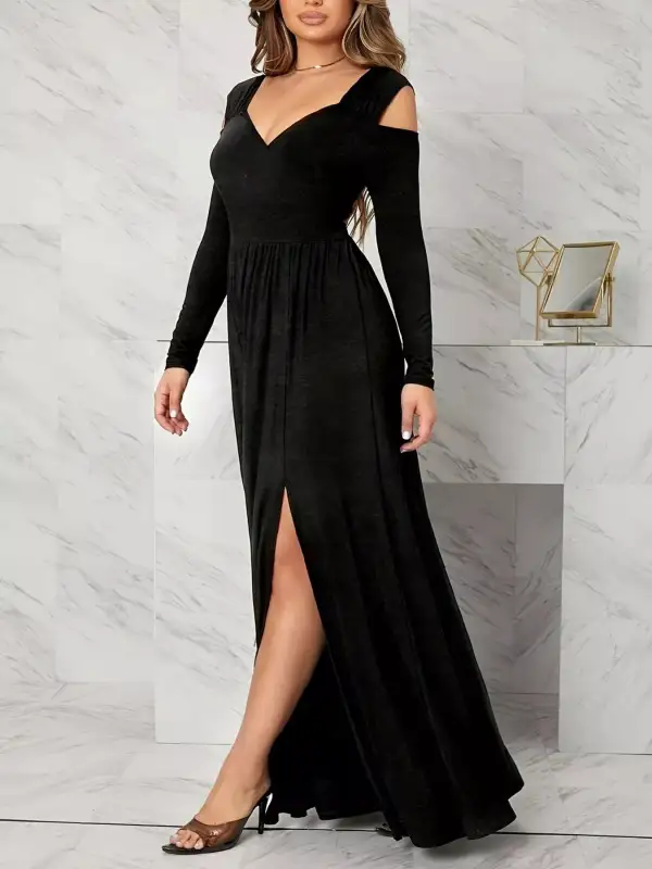 Textured Detail Slit Maxi Dress
