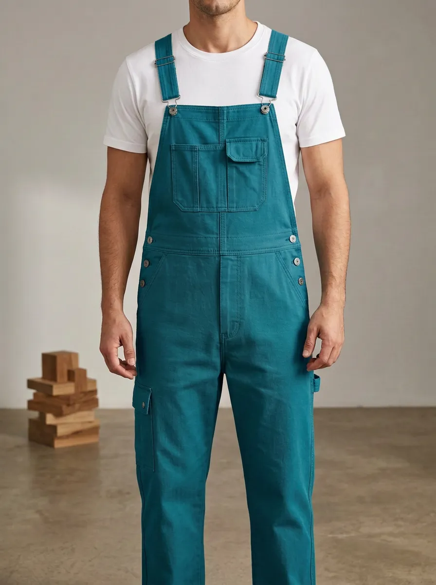 Men's Casual Workwear Khaki Cargo Bib Overalls