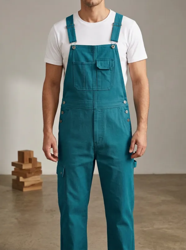 Men's Casual Workwear Khaki Cargo Bib Overalls