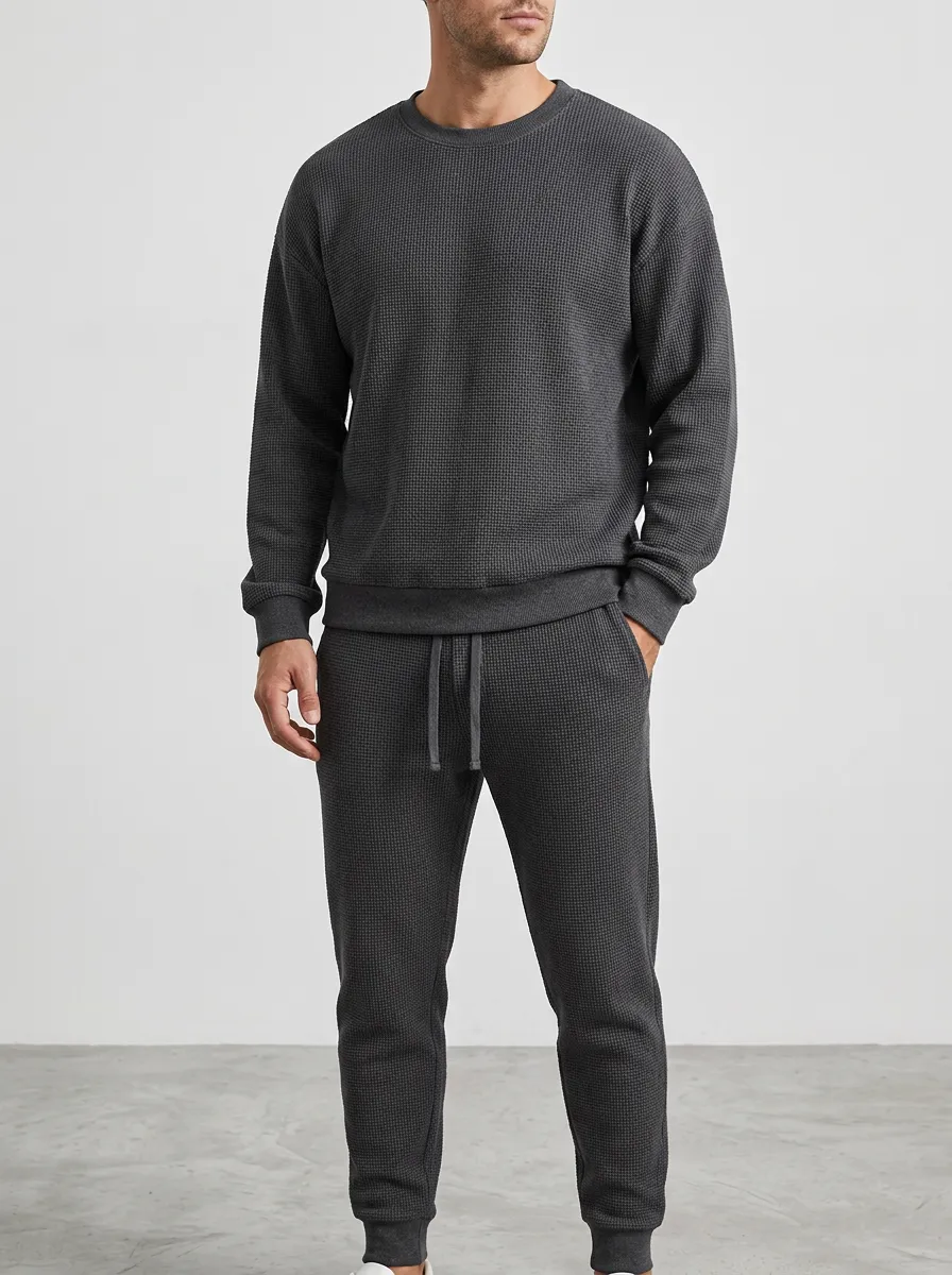 Refined Textured Men's Knit Sweater Tracksuit Set
