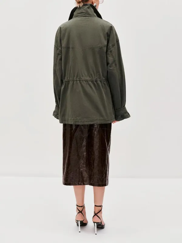 Ladies' Green Lapel Casual Long Jacket