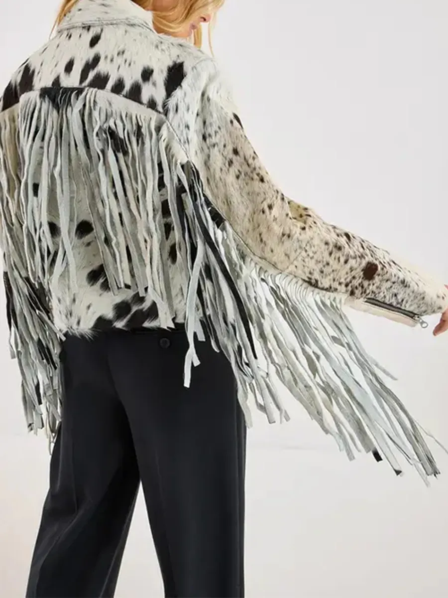 Women'S Vintage Fringe-Accent Animal-Print Jacket