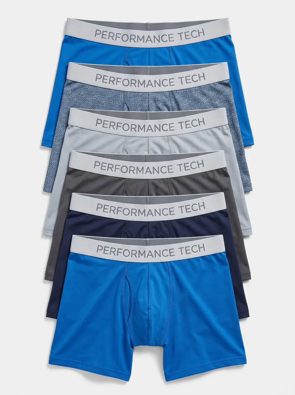 Men's Performance Tech Logo Elastic Waistband Printed Boxer Briefs 6-Pack